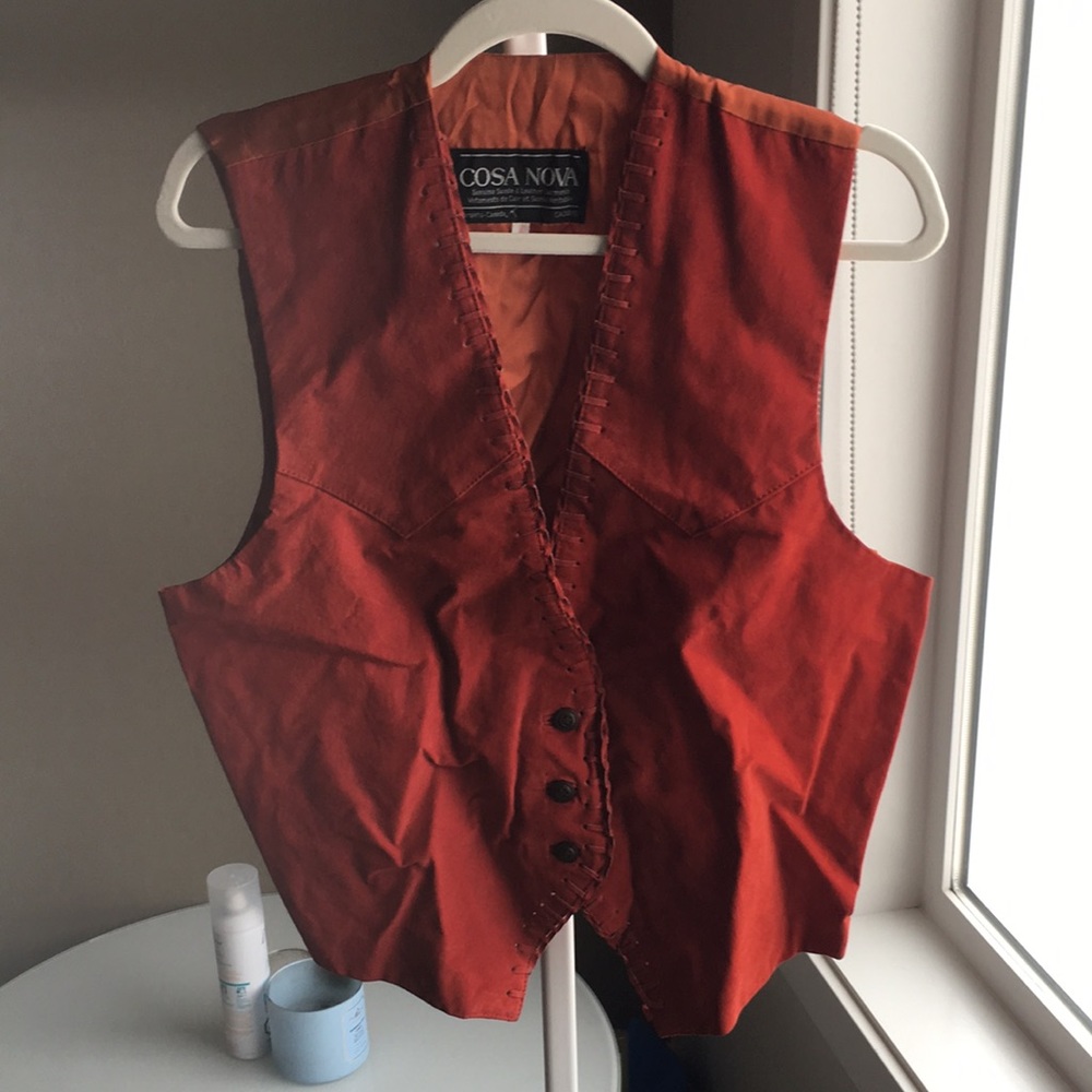 Vintage suede womens vest genuine suede country western style star buttons